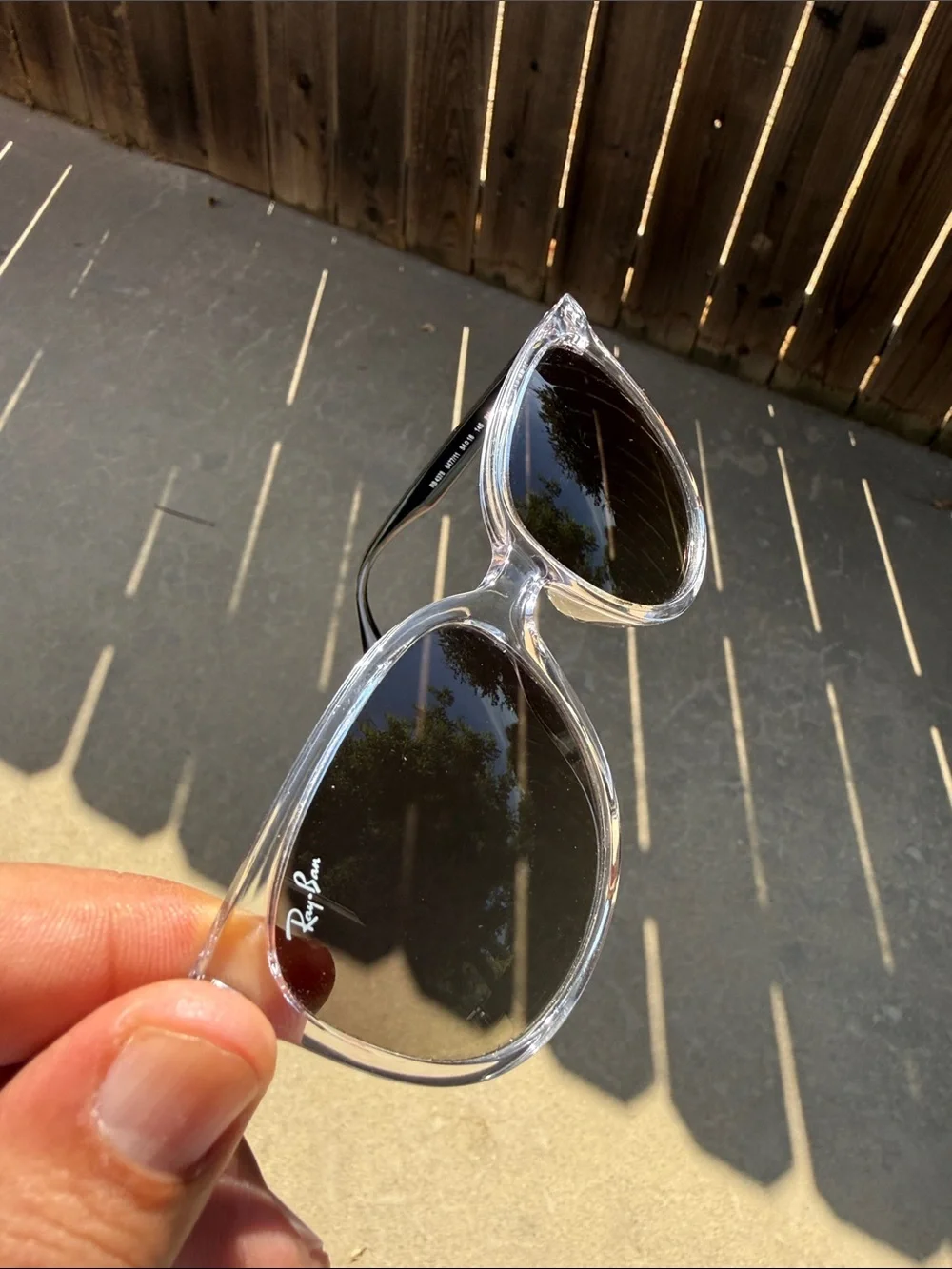 RB4378 Ray-Ban Sunglasses Polished Transparent Grey Gradient Lens w/ Brown Case